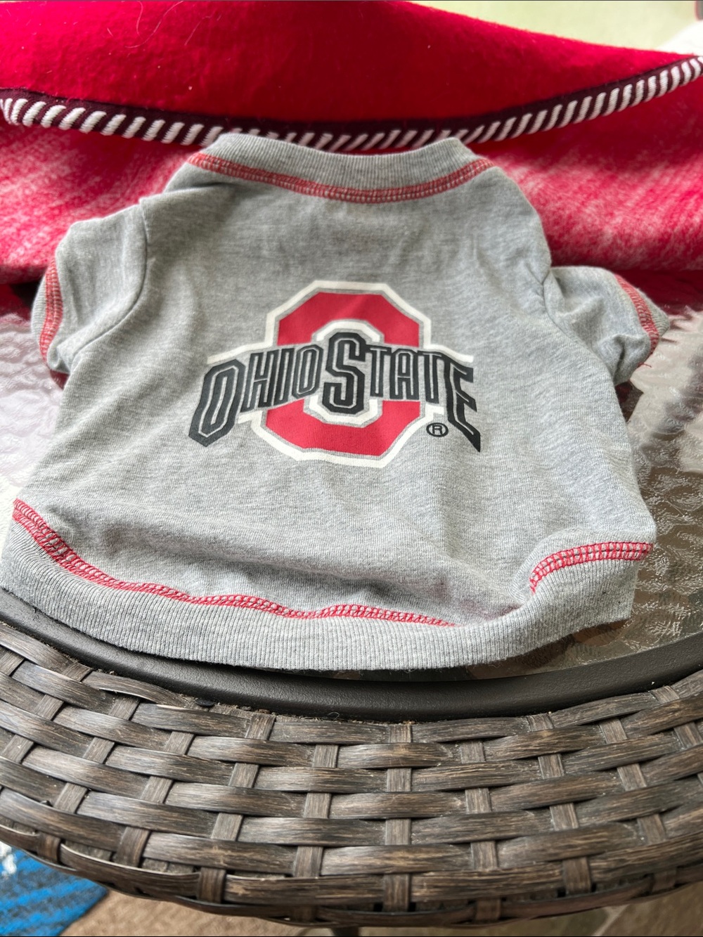 Ohio State Gray Pet Tee with Red Logo